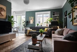 Gray green living room interior photo