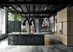 Qora oshxona loft fotosuratlar