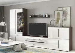 Wenge wall with white in the living room photo