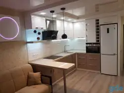 Kitchen design 20 m with a bar counter