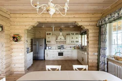 Kitchen Design In A Wooden House Made Of Logs