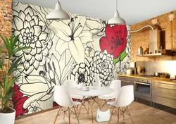Kitchen design with flower on the wall