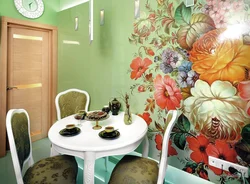 Kitchen design with flower on the wall