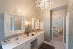 Decorative plaster and tiles in the bathroom photo