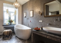 Decorative Plaster And Tiles In The Bathroom Photo