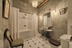 Decorative plaster and tiles in the bathroom photo