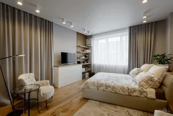 Bedroom 16 sq m with two windows design