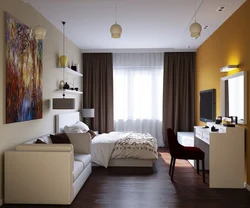 Rectangular living room with bed design