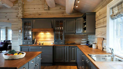 What color to paint the kitchen in a wooden house photo