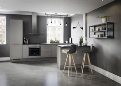 Gray floor in the interior of the kitchen living room