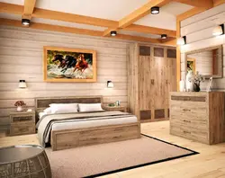 Bedroom design wood and wallpaper