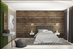 Bedroom design wood and wallpaper