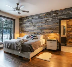 Bedroom design wood and wallpaper