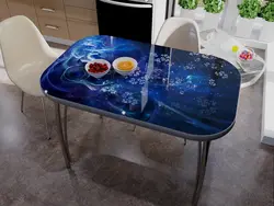 Photo of glass tables for the kitchen with a pattern