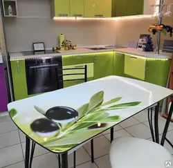 Photo of glass tables for the kitchen with a pattern