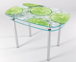Фото стеклянных столов для кухни с рисунком