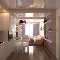 Living room kitchen design with sofa and balcony