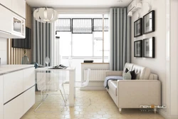 Living room kitchen design with sofa and balcony