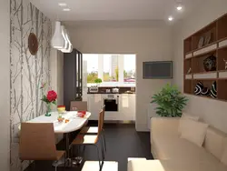 Living room kitchen design with sofa and balcony