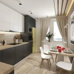 Living room kitchen design with sofa and balcony
