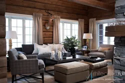 Living room interior in wood style