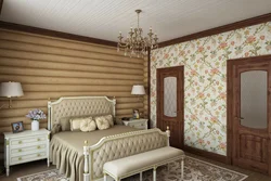 Wood and wallpaper in one bedroom interior
