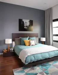 Gray and brown in the bedroom interior photo