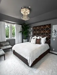 Gray and brown in the bedroom interior photo