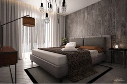 Gray and brown in the bedroom interior photo