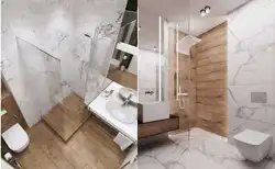 Bathroom design marble and wood tiles