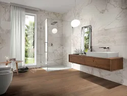 Bathroom design marble and wood tiles