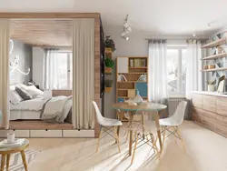 Studio mənzillər foto yataq otağı və mətbəx