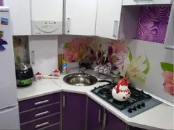 Kitchen interior with gas heater in Khrushchev and refrigerator