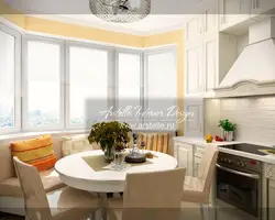 Kitchen with bay window design in two-room apartment