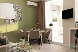 Pistachio color in the interior of the living room and kitchen