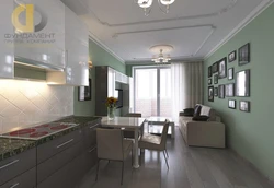 Oshxona 14 m² balkonli fotosurat bilan
