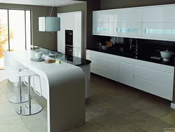 Глянцевые кухни с барными стойками фото