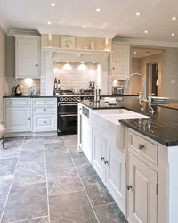 Kitchen design white marble floors