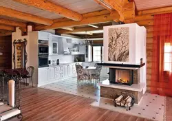 Living room kitchen with stove photo