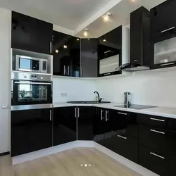 Black corner kitchen design