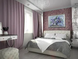 Curtains with roses in the bedroom interior