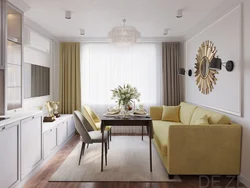 Müasir üslubda mətbəx ilə qonaq otağı foto düzbucaqlı
