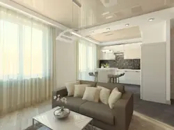 Living room with kitchen in modern style photo rectangular