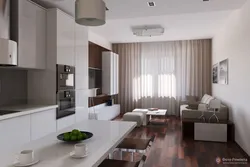 Living room with kitchen in modern style photo rectangular