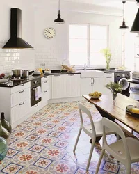 Kitchen design tiles for floor and backsplash