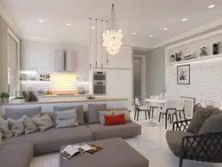 Kitchen living room in a modern style bright in the house photo design