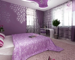 Lilac wallpaper in the bedroom photo