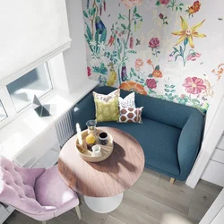 Small kitchen design with sofa and table