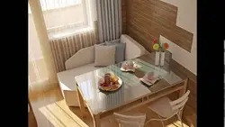 Divan və masa ilə kiçik mətbəx dizaynı