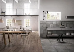 Loft floor in the kitchen interior